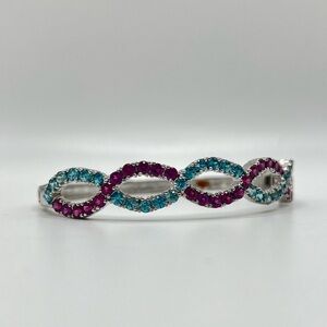 925 Blue Topaz & Purple Tourmaline Hinged Infinity Bangle Bracelet